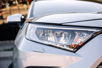 Close-up of a modern car headlight.