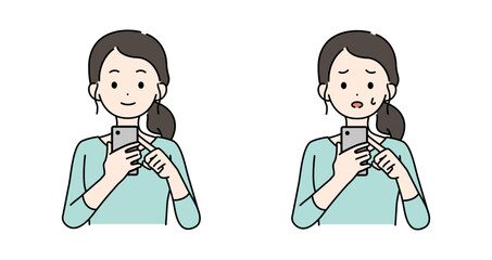 スマホを持つ女性のイラストセット