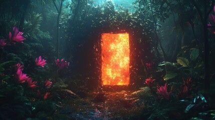 Fototapeta premium Enchanted portal in a lush, vibrant jungle