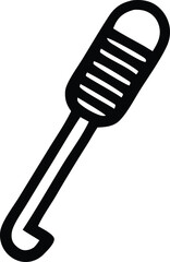 A simple black and white graphic illustration of a golf club with a curved head and a long shaft isolated on a white background