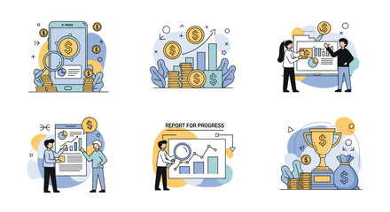Illustrations of financial growth and investment strategies for business success