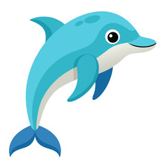 Cartoon Dolphin Illustration A Cheerful Aquatic Mammal Leaping Upwards with a Friendly Smile and Bright Blue Coloring Perfect for Children s Books or Educational Materials