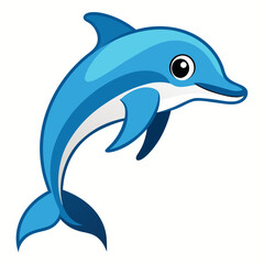 Fototapeta premium Cartoon Dolphin Illustration A playful light blue dolphin with a white belly and a charming smile depicted in a simple clean cartoon style against a