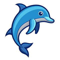 Cartoon Dolphin Leaping with Joy A Vibrant and Playful Aquatic Illustration Featuring Shades of Blue and a Friendly Expression Perfect for Children s Content and