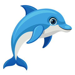 Cartoon Dolphin Illustration A charming depiction of a blue and white dolphin with a friendly smile perfect for children s books educational materials or marine