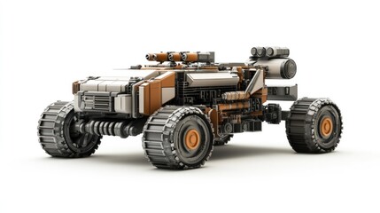 Obraz premium Futuristic off-road vehicle, tan and gray, detailed mechanical design
