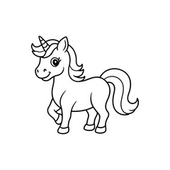 A cute unicorn with a smiling face a small horn 