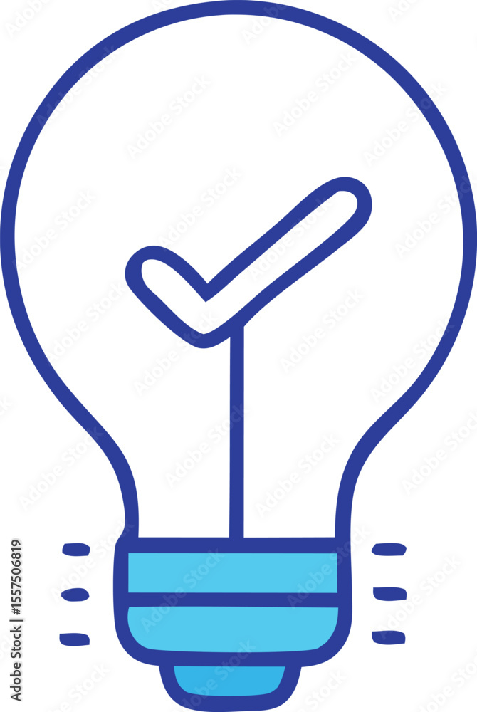 Poster a blue outline of a lightbulb with a checkmark inside symbolizing a good idea or successful completi