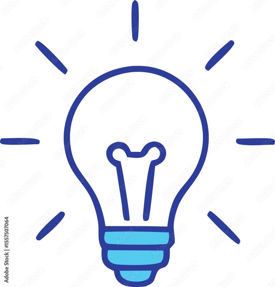 Poster a simple blue line drawing of a light bulb with radiating lines symbolizing a bright idea or inspira