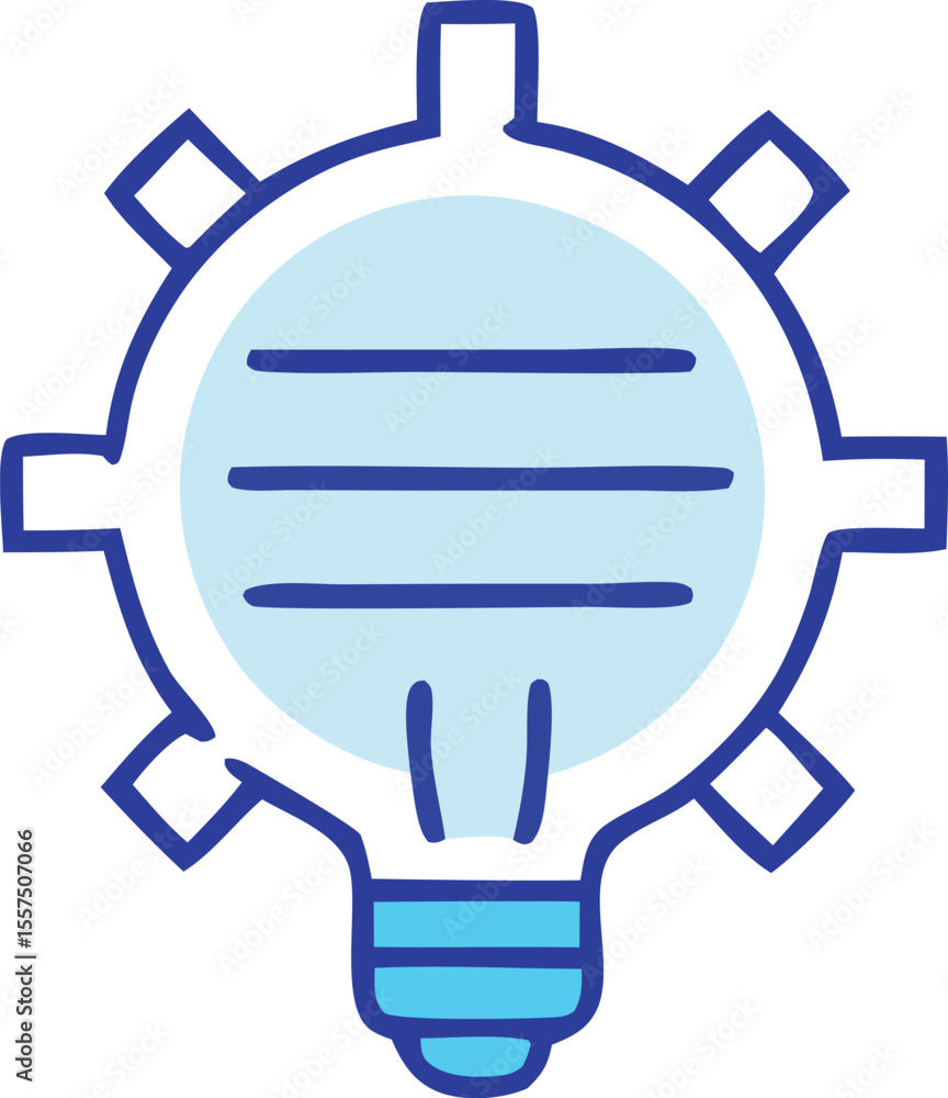 Poster stylized light bulb icon with gear like protrusions and horizontal lines symbolizing ideas or data p
