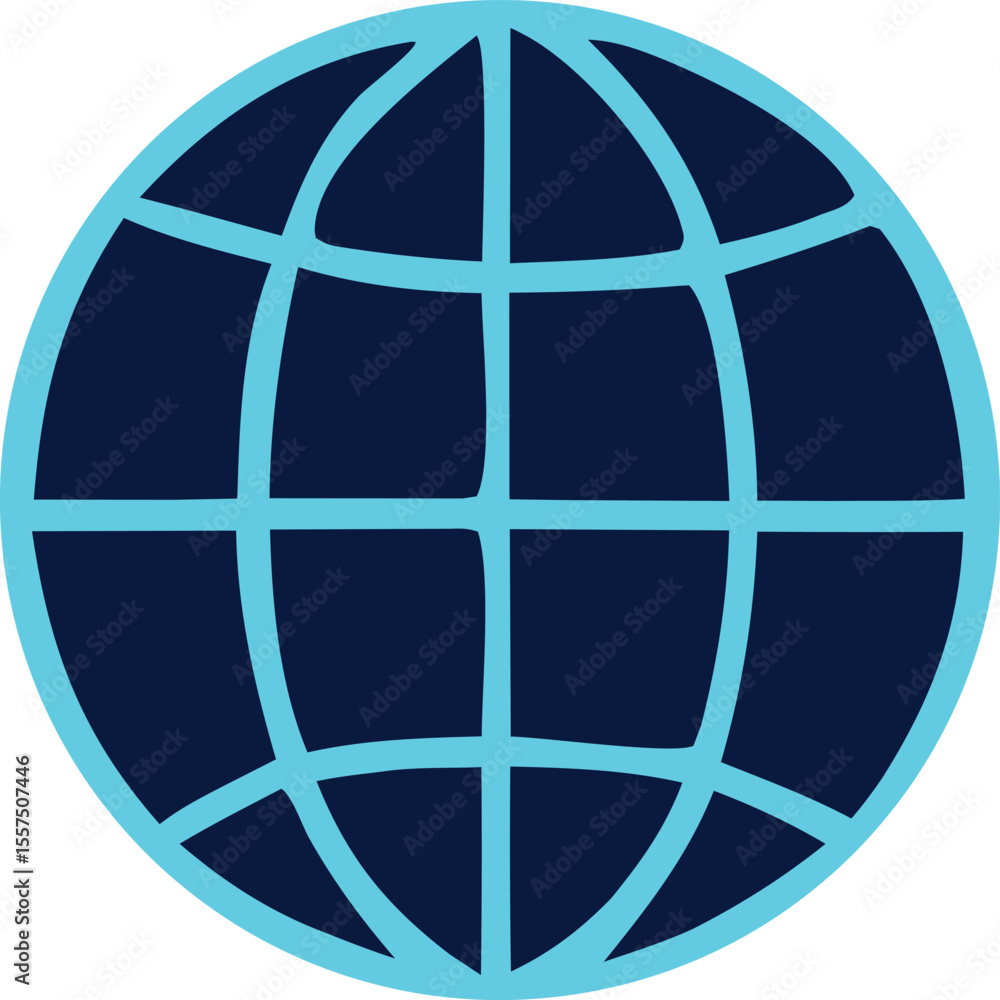 Poster abstract globe icon with cyan lines on a dark blue textured background representing global connectiv