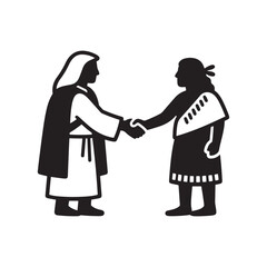 Pilgrim and Native American Shaking Hands – Unity Silhouette Vector in Black and White