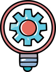 Obraz premium Conceptual light bulb icon featuring a blue gear with a red center symbolizing innovation and mechanical ideas