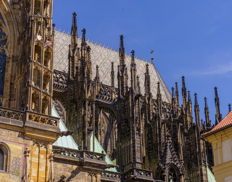 Gothic architecture of St. Vitus Cathedral in Prague Castle - Powered by Adobe