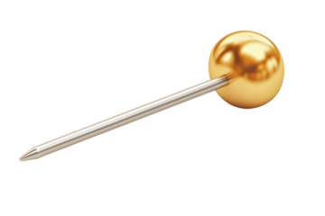 An elegant golden sphere and silver pin offering luxurious simplicity against a stark black on transparent background