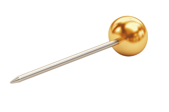 An elegant golden sphere and silver pin offering luxurious simplicity against a stark black on transparent background