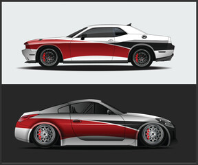 Two Sport Car Designs with Red and White Graphics