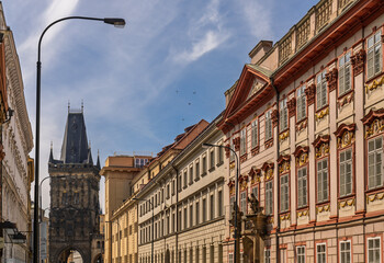 Fototapeta premium Powder Tower and ornate baroque facade in central Prague
