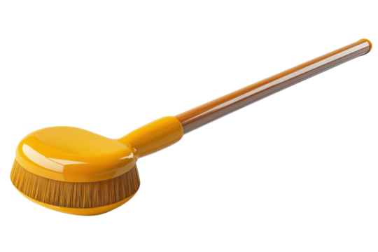 A vibrant yellow back scrubber poised for relaxation evoking serenity and spa indulgence on transparent background