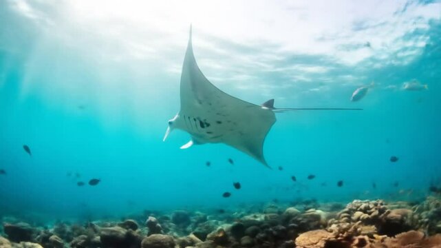 Giant Manta Ray Gliding Over a Vibrant Coral Reef