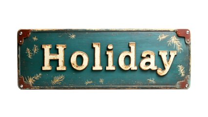 wooden sign board with "holiday" text on transparent background PNG