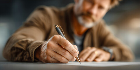 Businessman Signing Major Contract in Office Reflecting Career Milestone and Long-Term Client Success