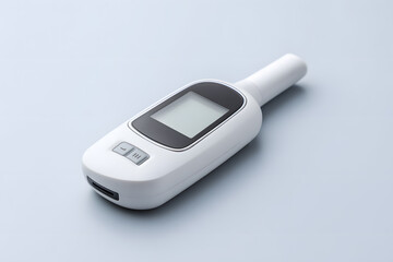 Smart blood glucose meter. Advanced digital blood glucose meter on a clean white background. High-tech medical gadget for personal health tracking and diabetes care.