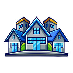 Real estate concept illustration featuring a house icon with a roof and door, symbolizing property, residential architecture, and construction design