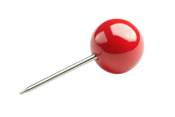 A solitary red pushpin glistening against the stark black backdrop representing focus on transparent background