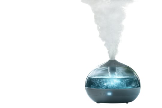 A soothing humidifier gently releasing a fragrant mist creating a calming spa ambiance and on transparent background