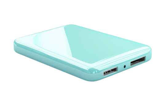 A sleek turquoise power bank a modern lifeline ensuring uninterrupted connection in a digital on transparent background