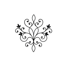 An ornate floral flourish design with symmetrical swirls and leaves