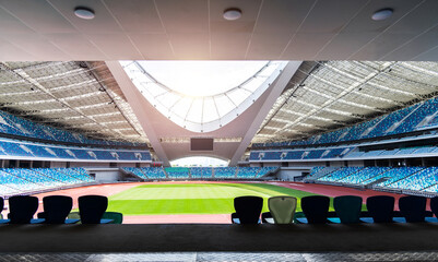 Empty stadium with running track and football field © xy