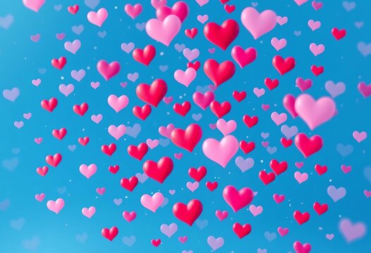 Abstract blue background with numerous scattered hearts, conveying a feeling of ethereal love,   corazon,   pattern
