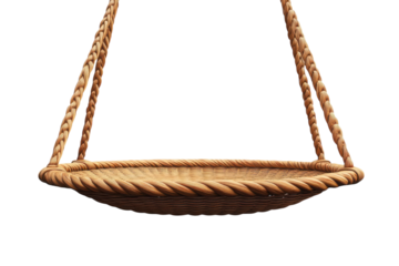 A rustic woven rope swing evokes childhood memories of carefree laughter and idyllic days on transparent background