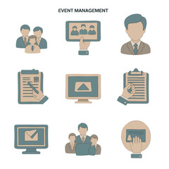 Event management icons set in flat design