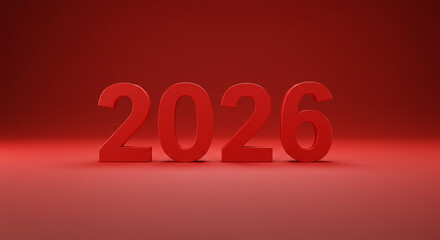 Red 2026 numerals presentation on a red gradient backdrop for future-oriented concepts