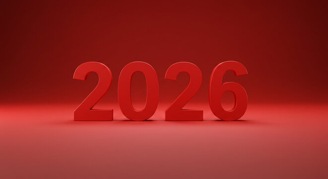 Red 2026 numerals presentation on a red gradient backdrop for future-oriented concepts