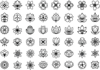 Collection of 48 Line Art Flower Illustrations Simple Floral Designs for Projects