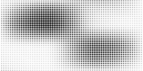 Set of halftone dots gradient pattern texture isolated on white background. Straight dotted spots using halftone circle dot raster texture. Vector blot half tone collection.