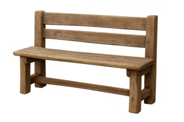 Rustic wooden bench isolated on transparent background, ideal for architectural visualizations or design projects