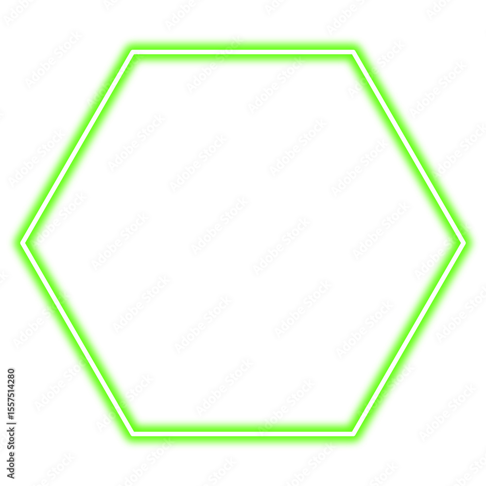 Poster abstract glowing green hexagon on transparent background png shiny geometric hexagon shape, bright d
