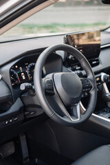 Close-up of the interior of a modern automobile. Interior details. Concept of auto parts, buying...