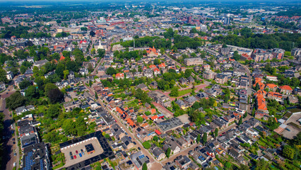 An panorama Aerial view of the old town of the city Assen in the Netherlands on a sunny day in summer.