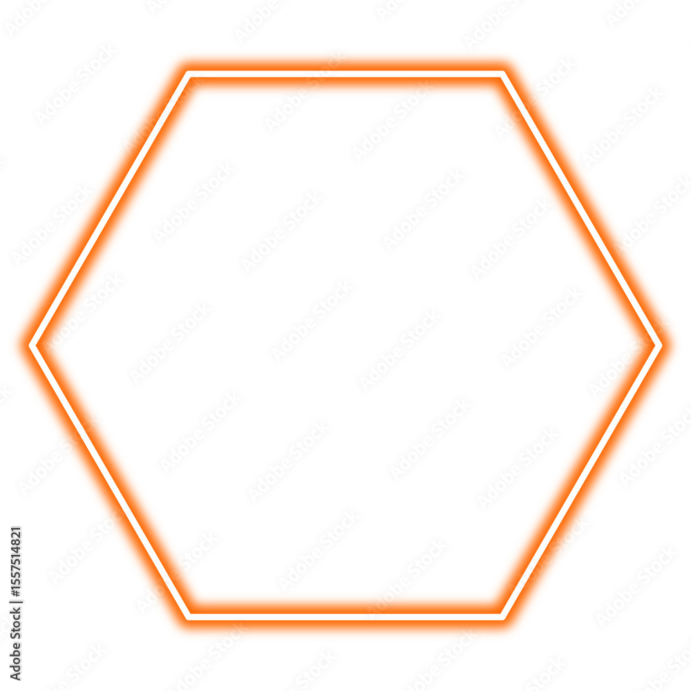 Poster abstract glowing orange hexagon on transparent background png shiny geometric hexagon shape, bright 