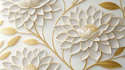 Elegant Floral Design with White and Gold Accents A Luxurious and Refined Visual Experience for Interior Decor