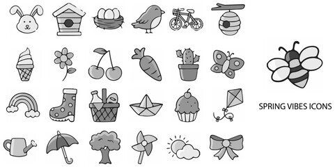 Spring simple concept 24 hand drawn Grew color icons set .Vector illustration.	