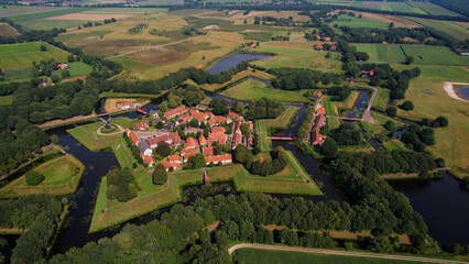 Aerial view of the old town of the city Bourtange in the Netherlands on a sunny day in summer