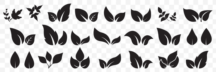 leaf icon. Black leaf icons set. Leaves icon on transparent background. Collection green leaf. Elements design for natural, eco, vegan, bio labels  on Transparent Background. EPS 10.