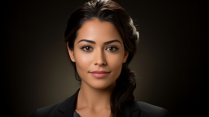 Fototapeta premium Woman Dark Hair Brown Eyes Neutral Makeup Portrait Studio Shot